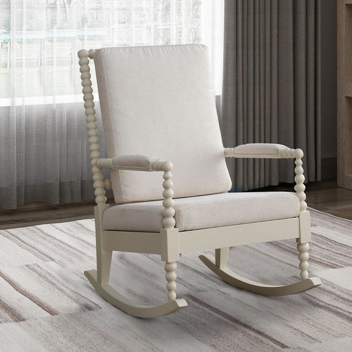 Wooden Rocking Chair with Fabric Upholstered Cushions, White