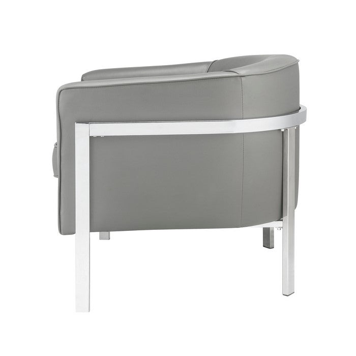 Leatherette Accent Chair with Metal Legs, Gray and Silver