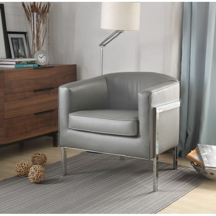 Leatherette Accent Chair with Metal Legs, Gray and Silver