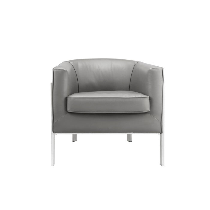 Leatherette Accent Chair with Metal Legs, Gray and Silver