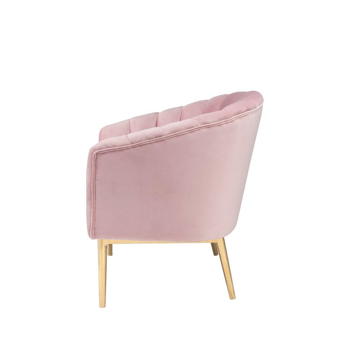Metal and Fabric Accent Chair with Channel Tufting, Pink and Gold