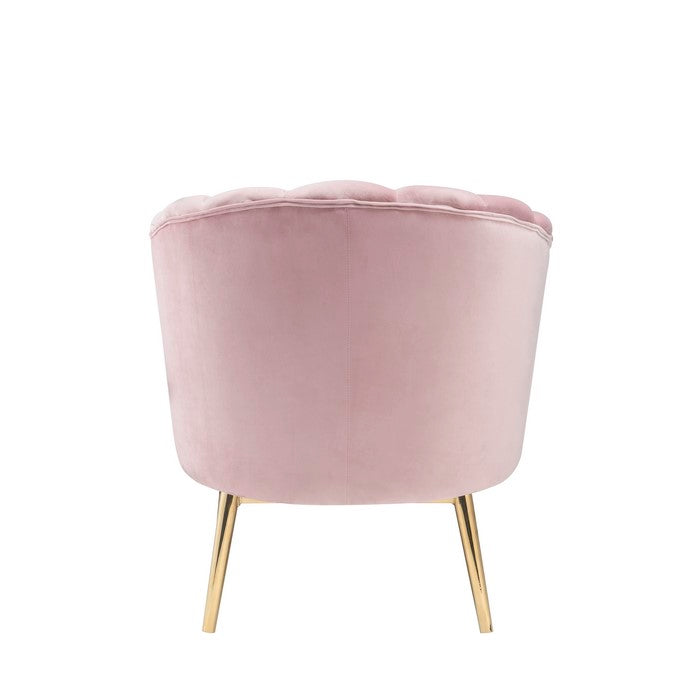 Metal and Fabric Accent Chair with Channel Tufting, Pink and Gold