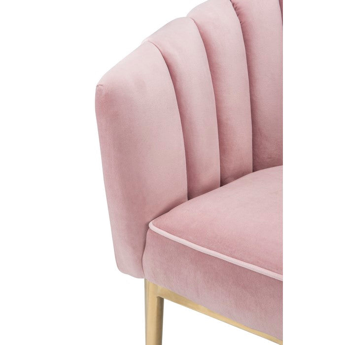 Metal and Fabric Accent Chair with Channel Tufting, Pink and Gold
