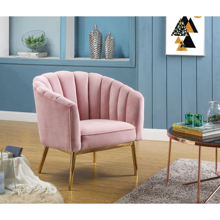 Metal and Fabric Accent Chair with Channel Tufting, Pink and Gold