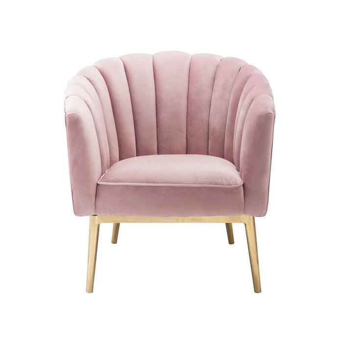 Metal and Fabric Accent Chair with Channel Tufting, Pink and Gold