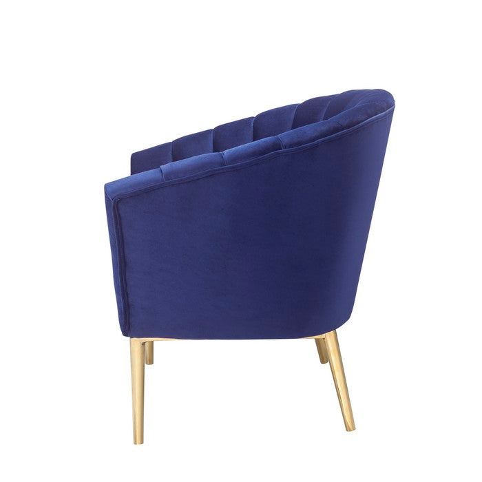 Metal and Fabric Accent Chair with Channel Tufting, Blue and Gold