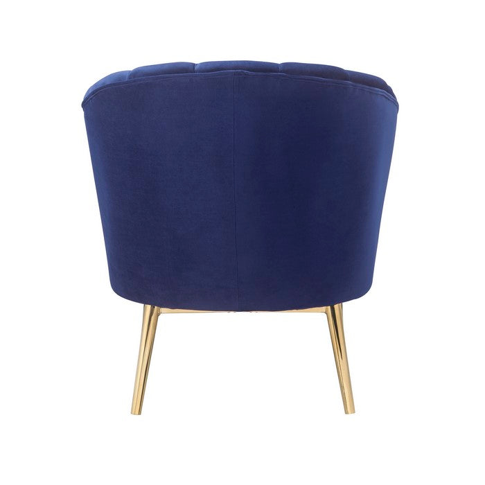 Metal and Fabric Accent Chair with Channel Tufting, Blue and Gold