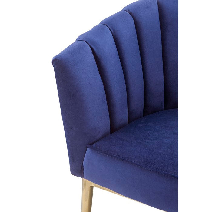 Metal and Fabric Accent Chair with Channel Tufting, Blue and Gold