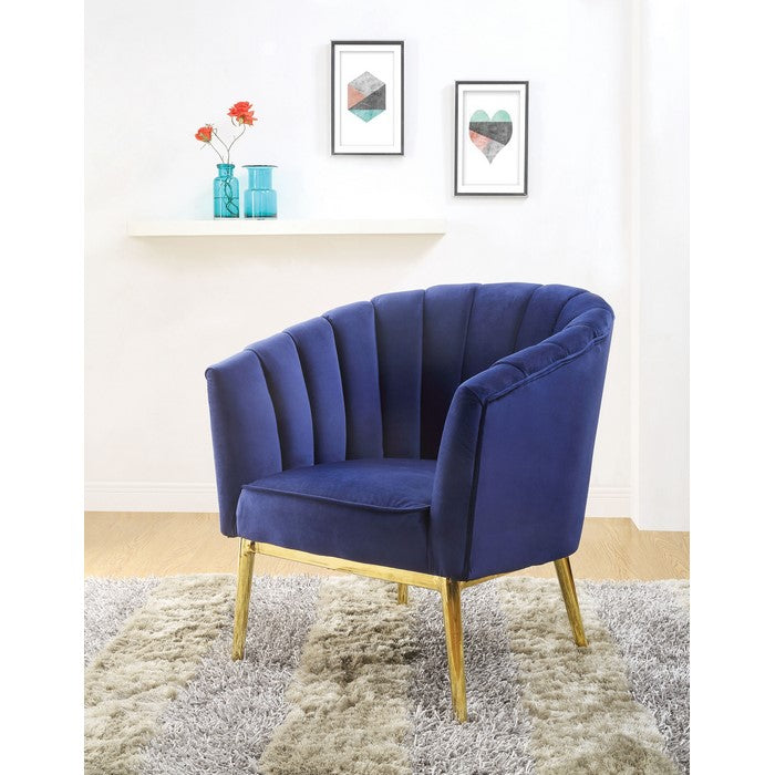 Metal and Fabric Accent Chair with Channel Tufting, Blue and Gold