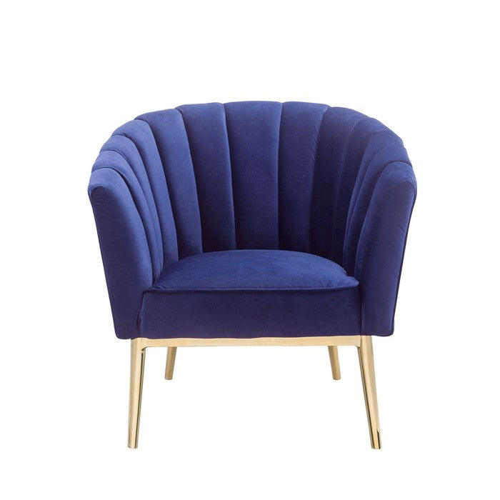 Metal and Fabric Accent Chair with Channel Tufting, Blue and Gold