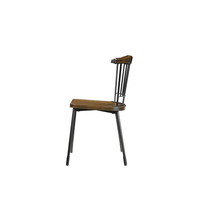 Wood and Metal Side Chairs with Slat Style Back, Black and Brown, Set of Two