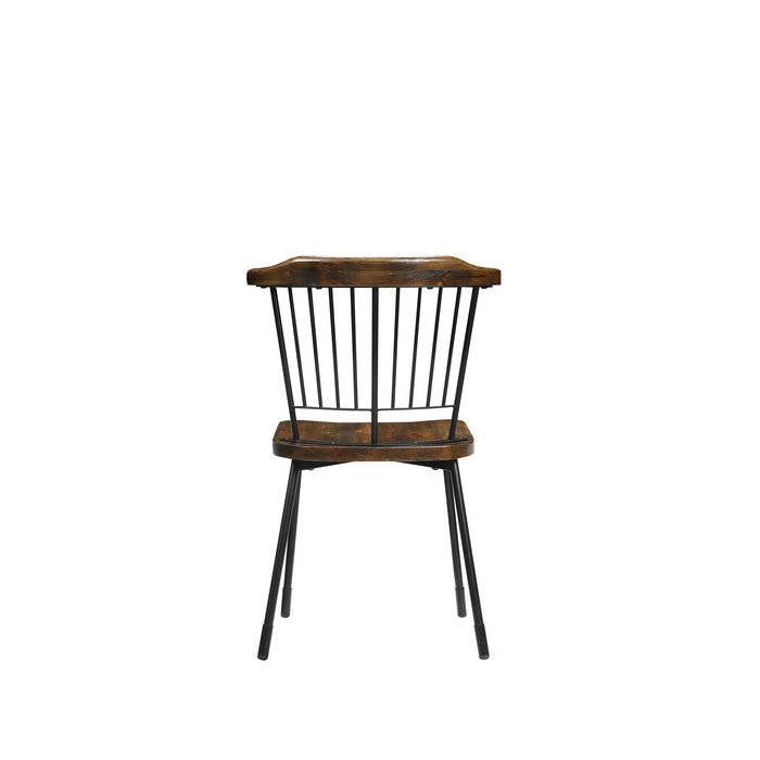 Wood and Metal Side Chairs with Slat Style Back, Black and Brown, Set of Two