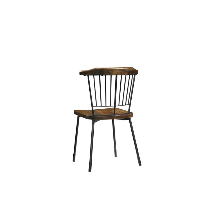Wood and Metal Side Chairs with Slat Style Back, Black and Brown, Set of Two