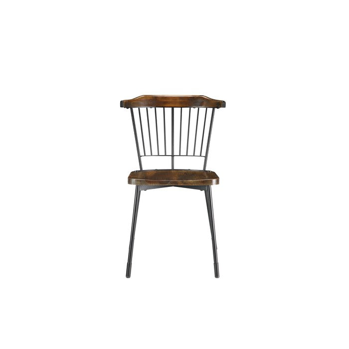 Wood and Metal Side Chairs with Slat Style Back, Black and Brown, Set of Two