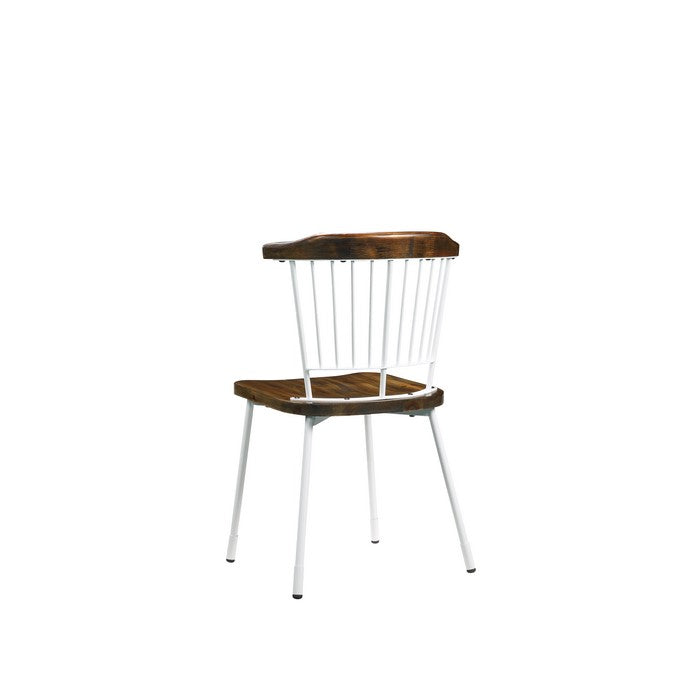 Wood and Metal Side Chairs with Slat Style Back, White and Brown, Set of Two