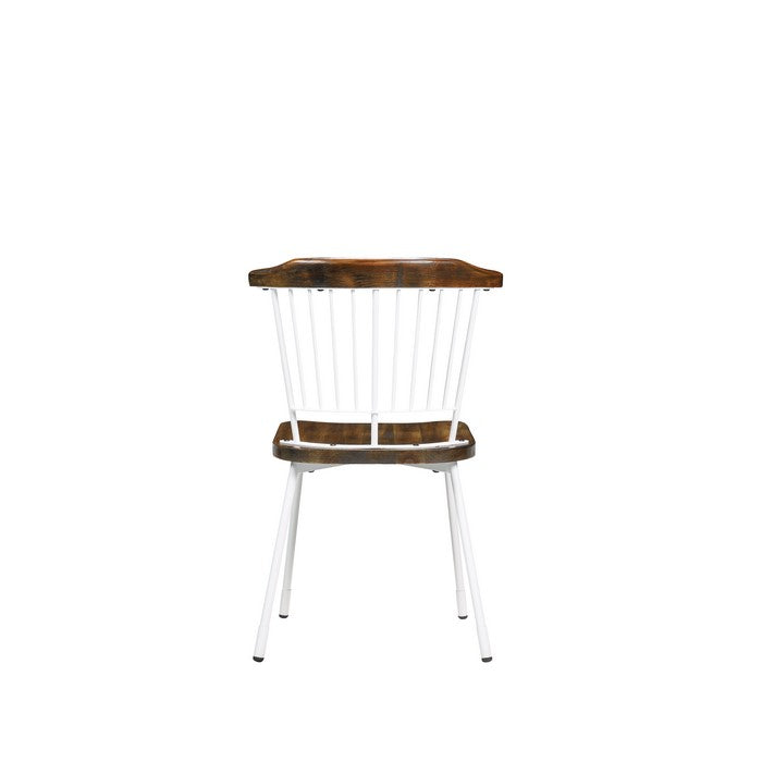 Wood and Metal Side Chairs with Slat Style Back, White and Brown, Set of Two