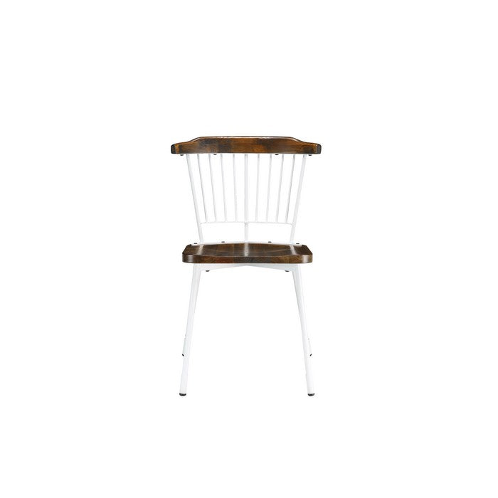 Wood and Metal Side Chairs with Slat Style Back, White and Brown, Set of Two