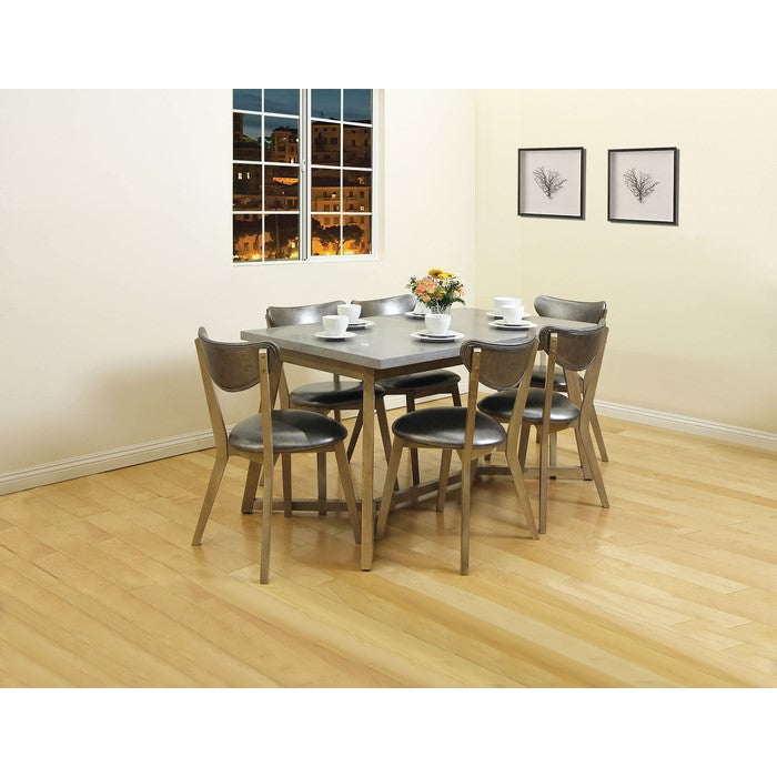 Wooden Side Chairs with Leatherette Curved Seat and Backrest, Silver and Brown, Set of Two