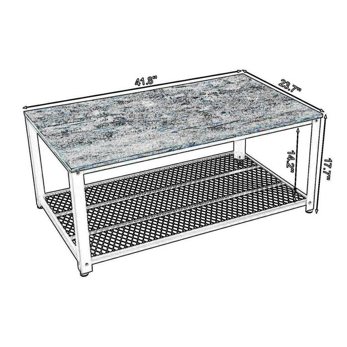 Metal Frame Coffee Table with Wooden Top and Mesh Bottom Shelf, Brown and Black