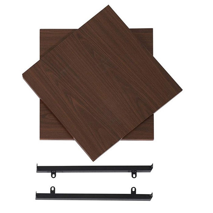 Metal Frame End Table with Wooden Top and Bottom Shelf, Brown and Black