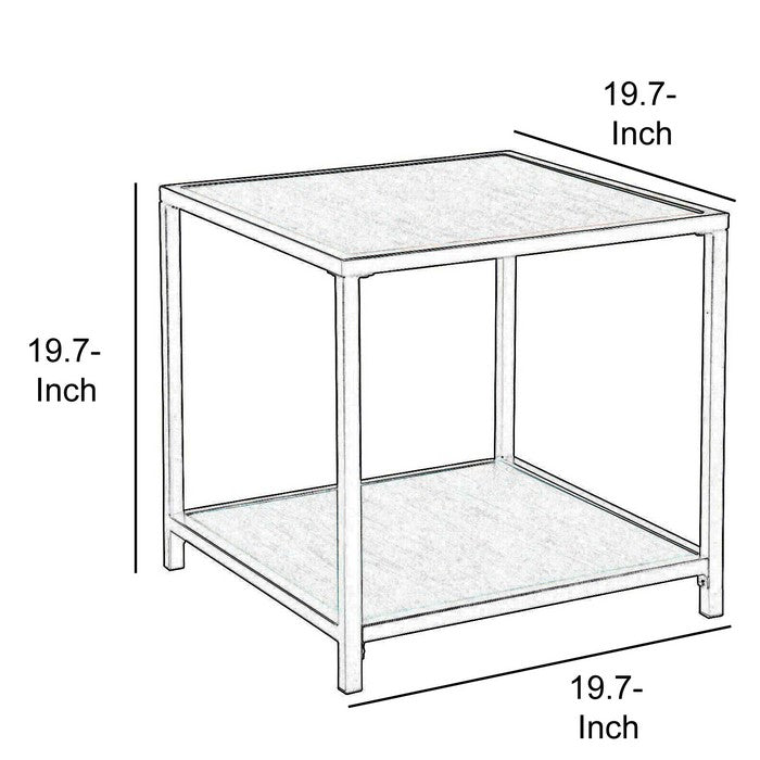 Metal Frame End Table with Wooden Top and Bottom Shelf, Brown and Black