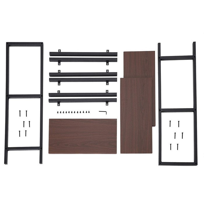 Three Tiered Wooden Storage Shelf with Metal Framework, Brown and Black