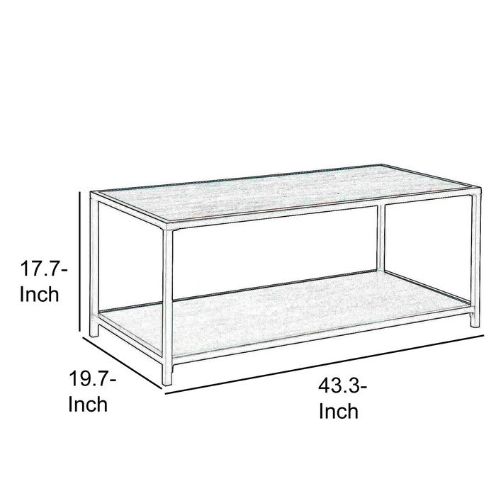 Iron Frame Coffee Table with Wooden Top and Bottom Shelf, Brown and Black
