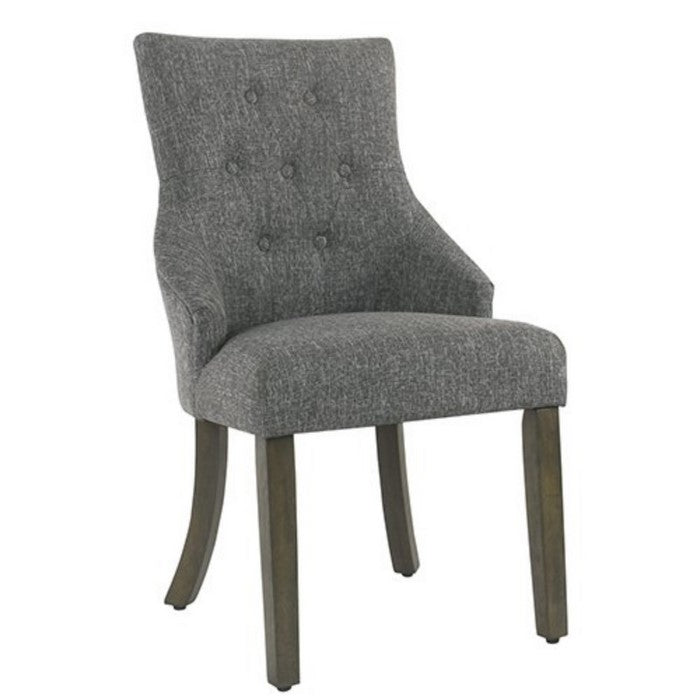 Fabric Upholstered Wooden Button Tufted Dining Chair, Dark Gray and Brown