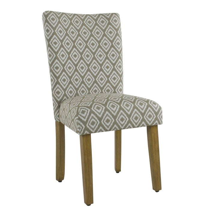 Geometric Patterned Fabric Upholstered Wooden Dining Chairs, Gray and White, Set of Two