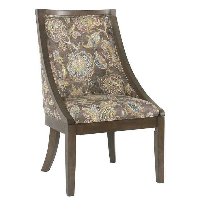 Wooden Dining Chair with Floral Patterned Fabric Upholstered Seating, Multicolor