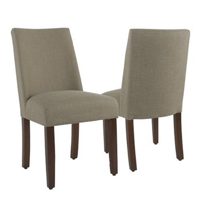 Fabric Upholstered Wooden Parson Dining Chairs with Curved Back Design, Brown, Set of Two