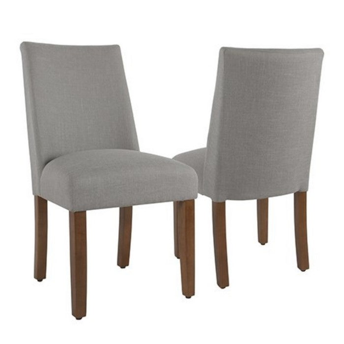 Fabric Upholstered Wooden Parson Dining Chairs with Curved Back Design, Gray, Set of Two