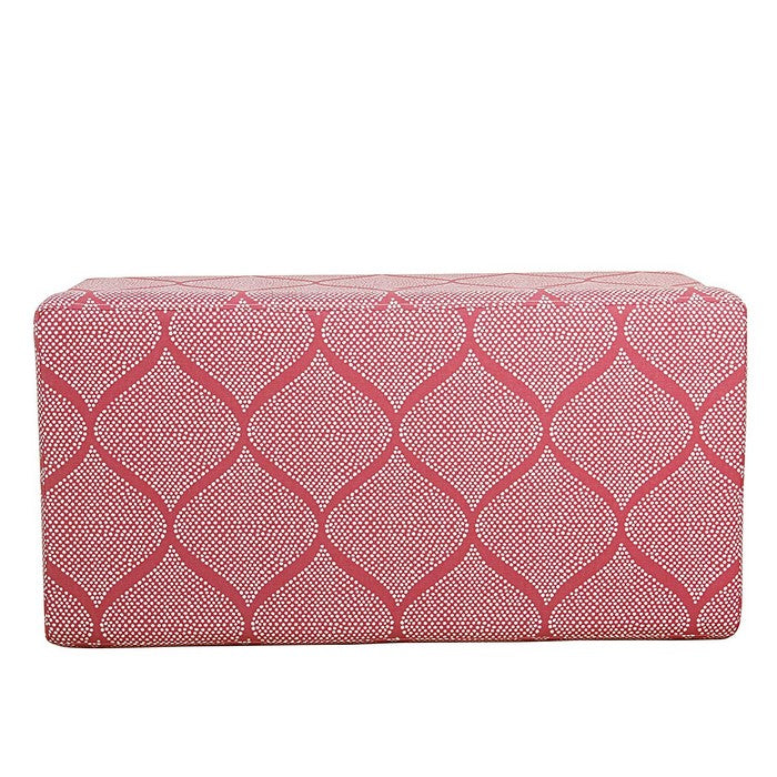 Fabric Upholstered Wooden Bench with Additonal Storage Unit and Patterned Design, Pink