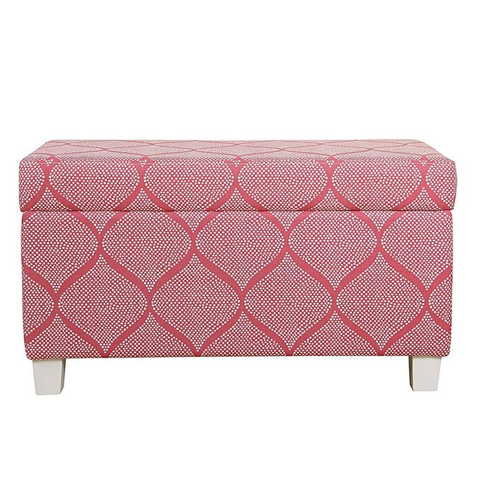 Fabric Upholstered Wooden Bench with Additonal Storage Unit and Patterned Design, Pink