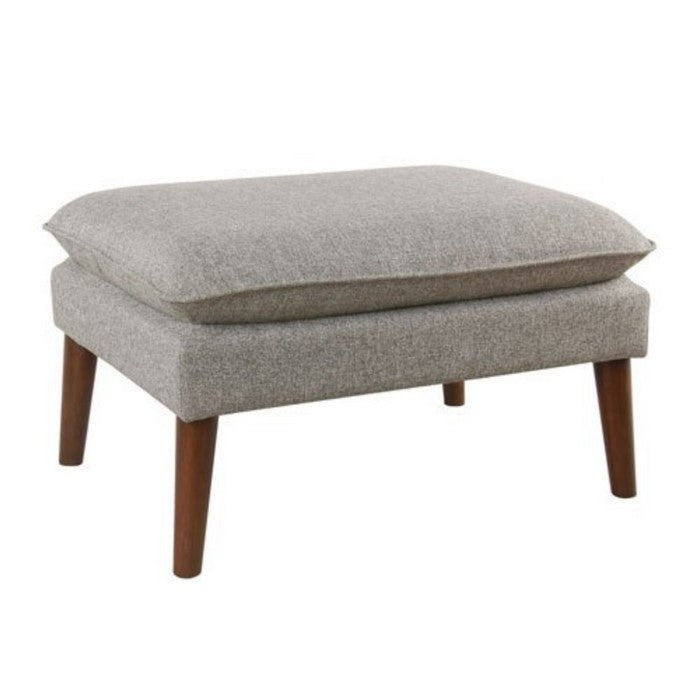 Fabric Upholstered Wooden Ottoman with Pillow Top and Tapered Legs, Medium, Gray and Brown
