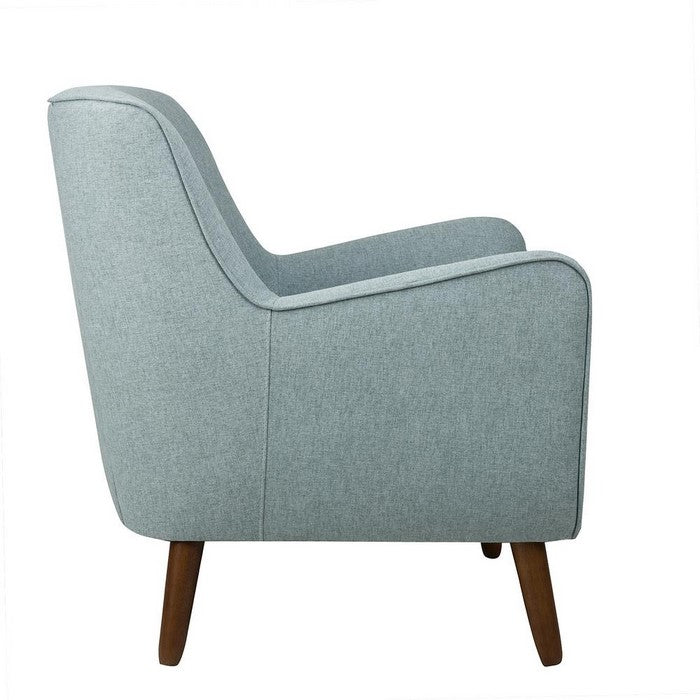 Button Tufted Fabric Upholstered Wooden Accent Chair with Slanted Legs, Blue and Brown