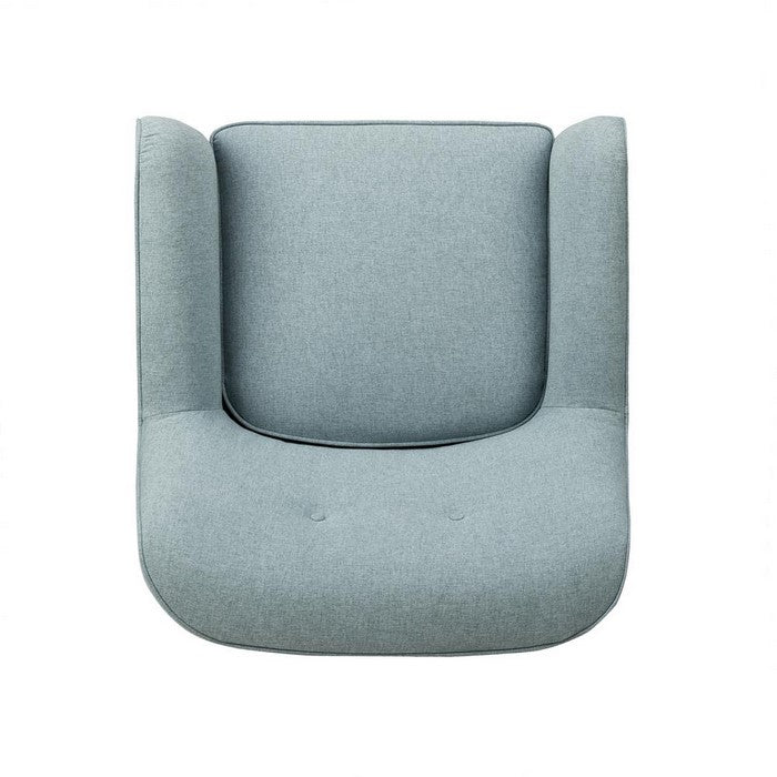 Button Tufted Fabric Upholstered Wooden Accent Chair with Slanted Legs, Blue and Brown