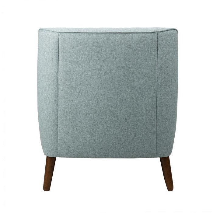 Button Tufted Fabric Upholstered Wooden Accent Chair with Slanted Legs, Blue and Brown