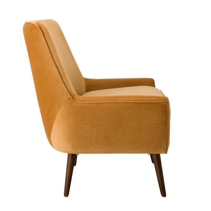 Velvet Upholstered Wooden Accent Chair with Flared Armrests, Orange and Brown