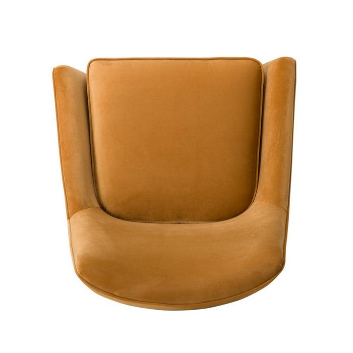 Velvet Upholstered Wooden Accent Chair with Flared Armrests, Orange and Brown