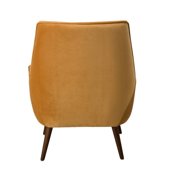 Velvet Upholstered Wooden Accent Chair with Flared Armrests, Orange and Brown