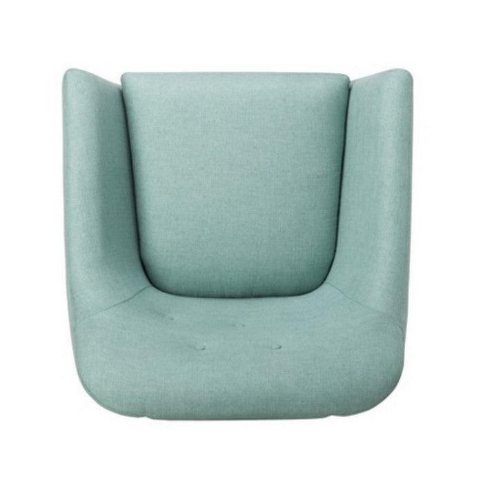 Fabric Upholstered Wooden Accent Chair with Button Tufted Back and Cushioned Seat, Blue and Brown