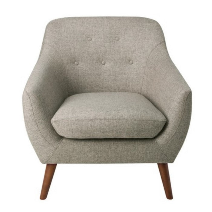 Fabric Upholstered Wooden Accent Chair with Flared Arms, Gray and Brown