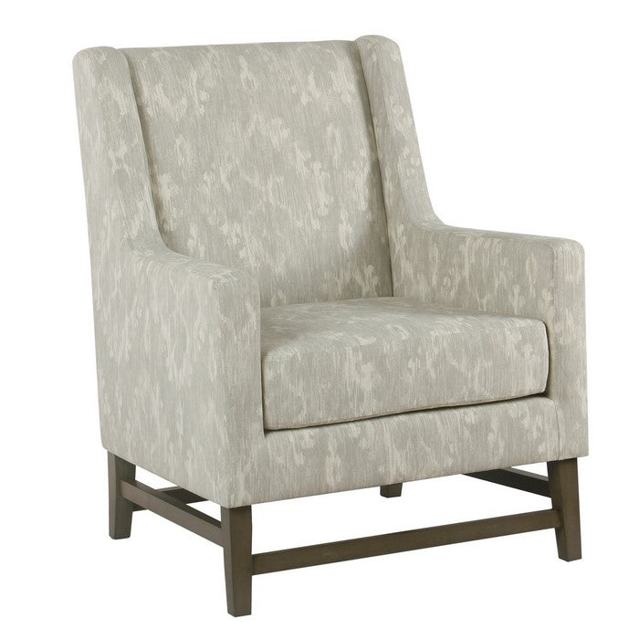 Damask Pattern Fabric Upholstered Wooden Accent Chair with Wing Back, Gray Brown