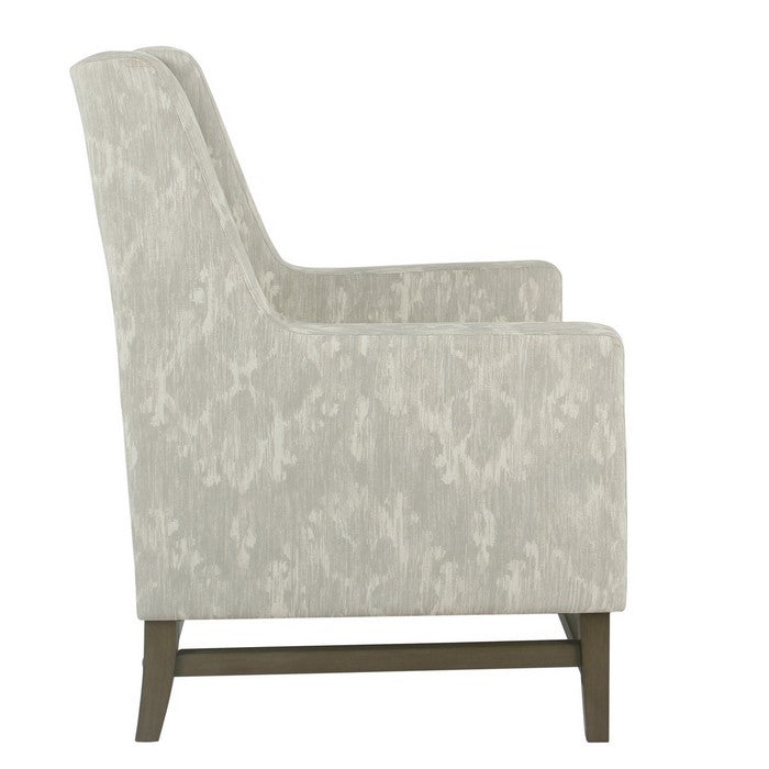 Damask Pattern Fabric Upholstered Wooden Accent Chair with Wing Back, Gray Brown