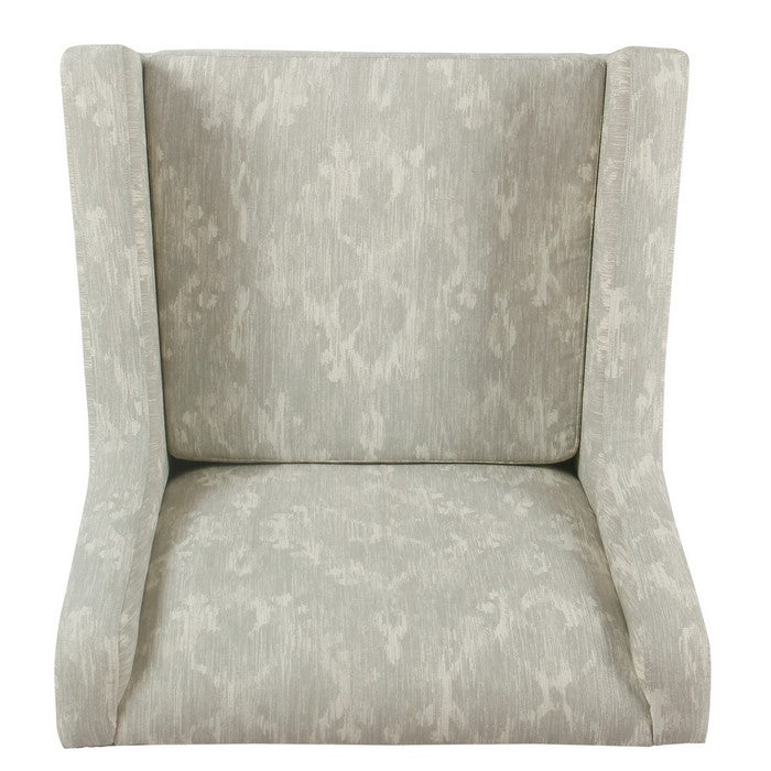 Damask Pattern Fabric Upholstered Wooden Accent Chair with Wing Back, Gray Brown