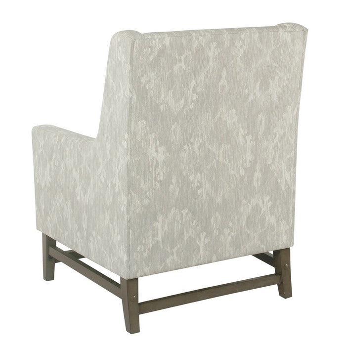 Damask Pattern Fabric Upholstered Wooden Accent Chair with Wing Back, Gray Brown