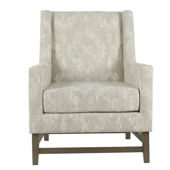 Damask Pattern Fabric Upholstered Wooden Accent Chair with Wing Back, Gray Brown
