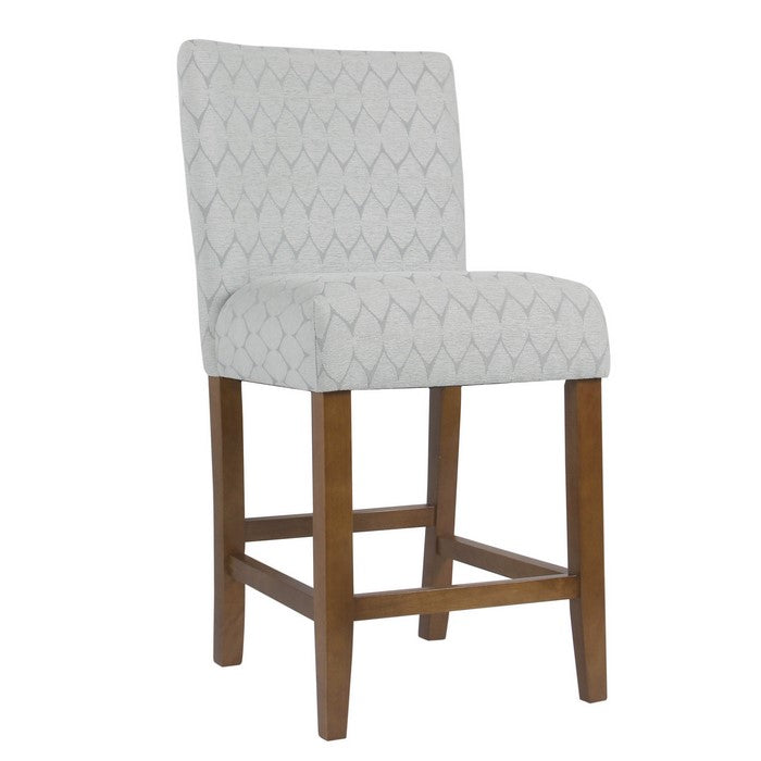 Textured Fabric Upholstered Wooden Counter Stool with Backrest, Gray and Brown