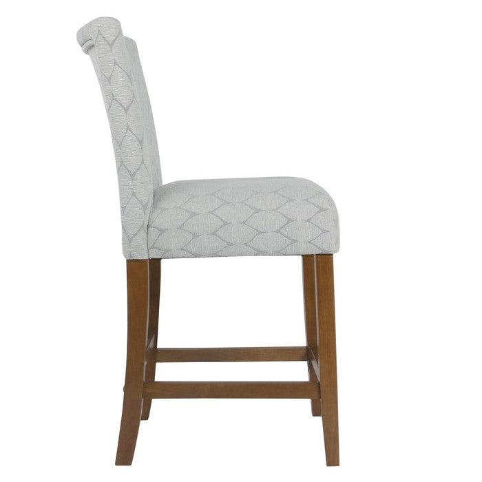 Textured Fabric Upholstered Wooden Counter Stool with Backrest, Gray and Brown